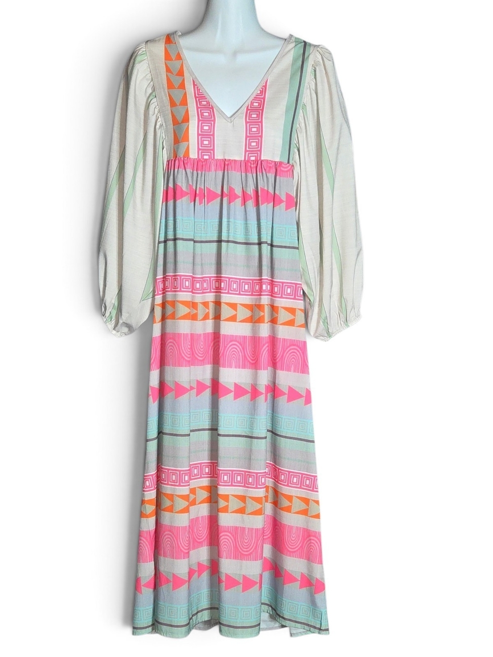 NWT Boho Long Sleeve Maxi Dress in Pink & Mint